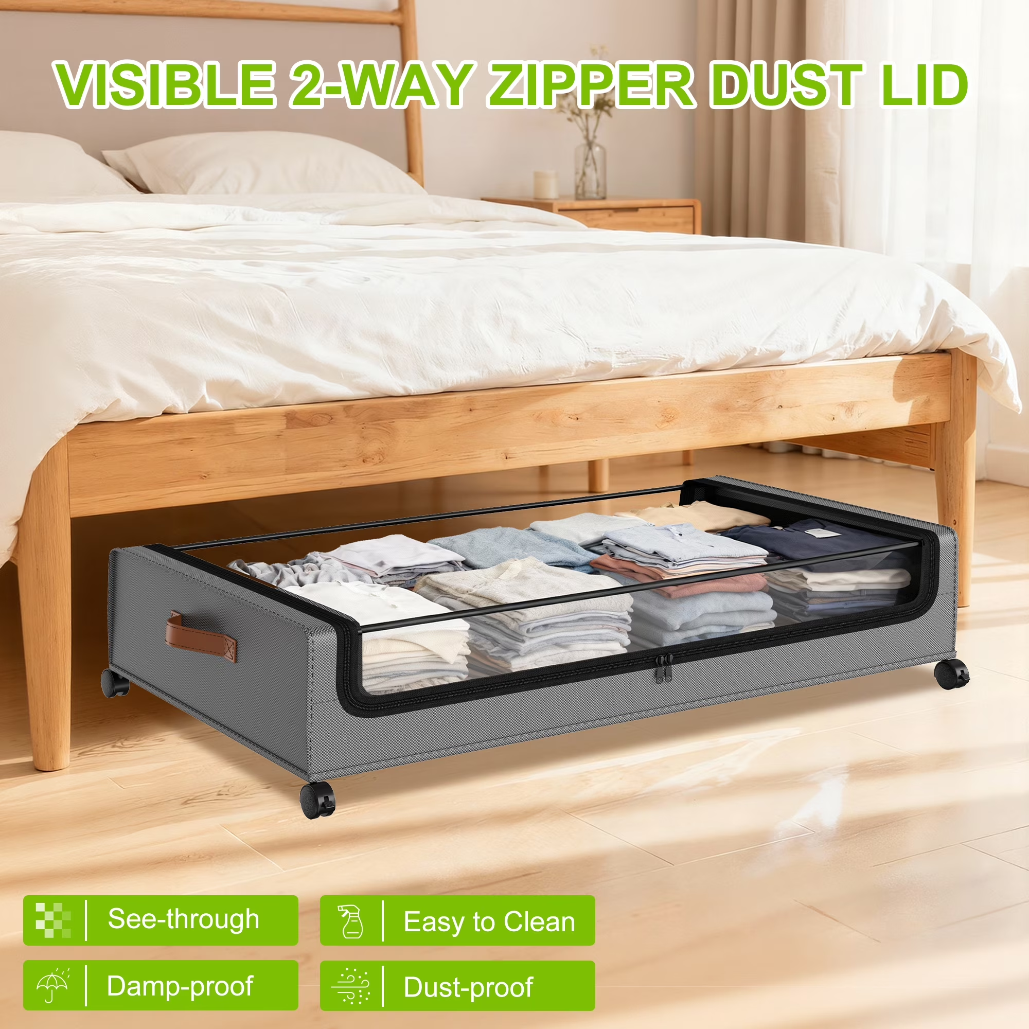 2 Pack Rolling Metal Under Bed Storage with Wheels, Collapsible Container with Clear Lid & Label, Large Capacity for Clothes, Shoes, Toys & Bedding