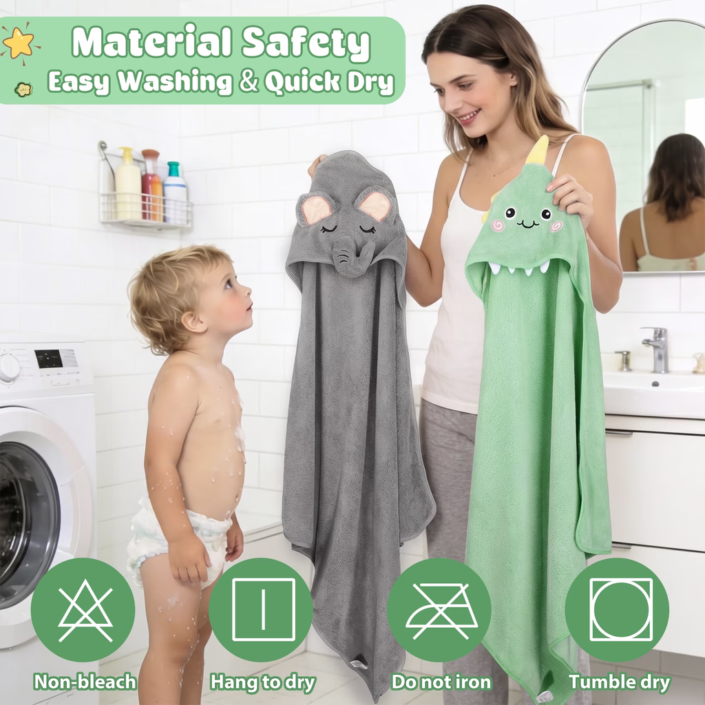 16 Pcs Baby Towels, 4 Pcs Soft Hooded Towels & 12 Pcs Washcloths, Baby Bath Towels for Newborns, Infants & Toddlers- Ultra Absorbent, Cute Towel Gift for Boys