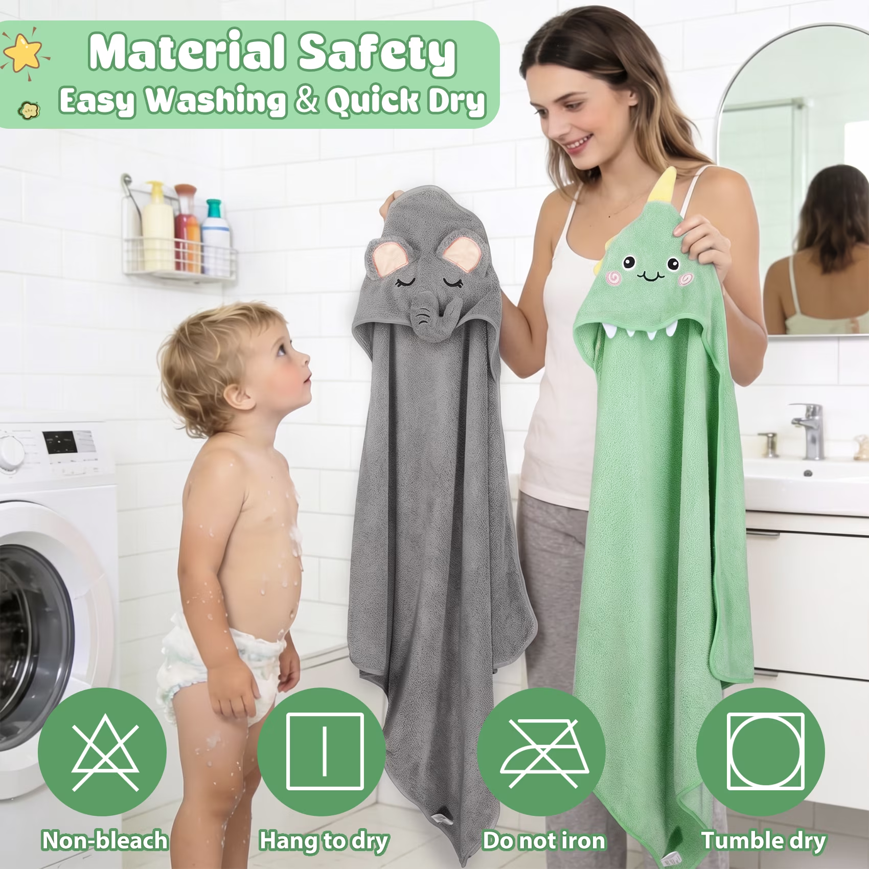 16 Pcs Baby Towels, 4 Pcs Soft Hooded Towels & 12 Pcs Washcloths, Baby Bath Towels for Newborns, Infants & Toddlers- Ultra Absorbent, Cute Towel Gift for Boys