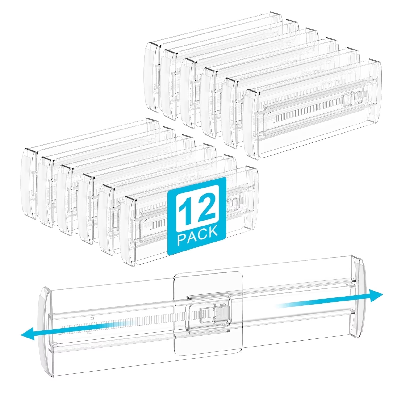 12 Pack Adjustable Drawer Dividers, 4" High Expandable from 10.2"-16.6" Plastic Separators for Kitchen, Bedroom, Closet and Office Storage Organizer