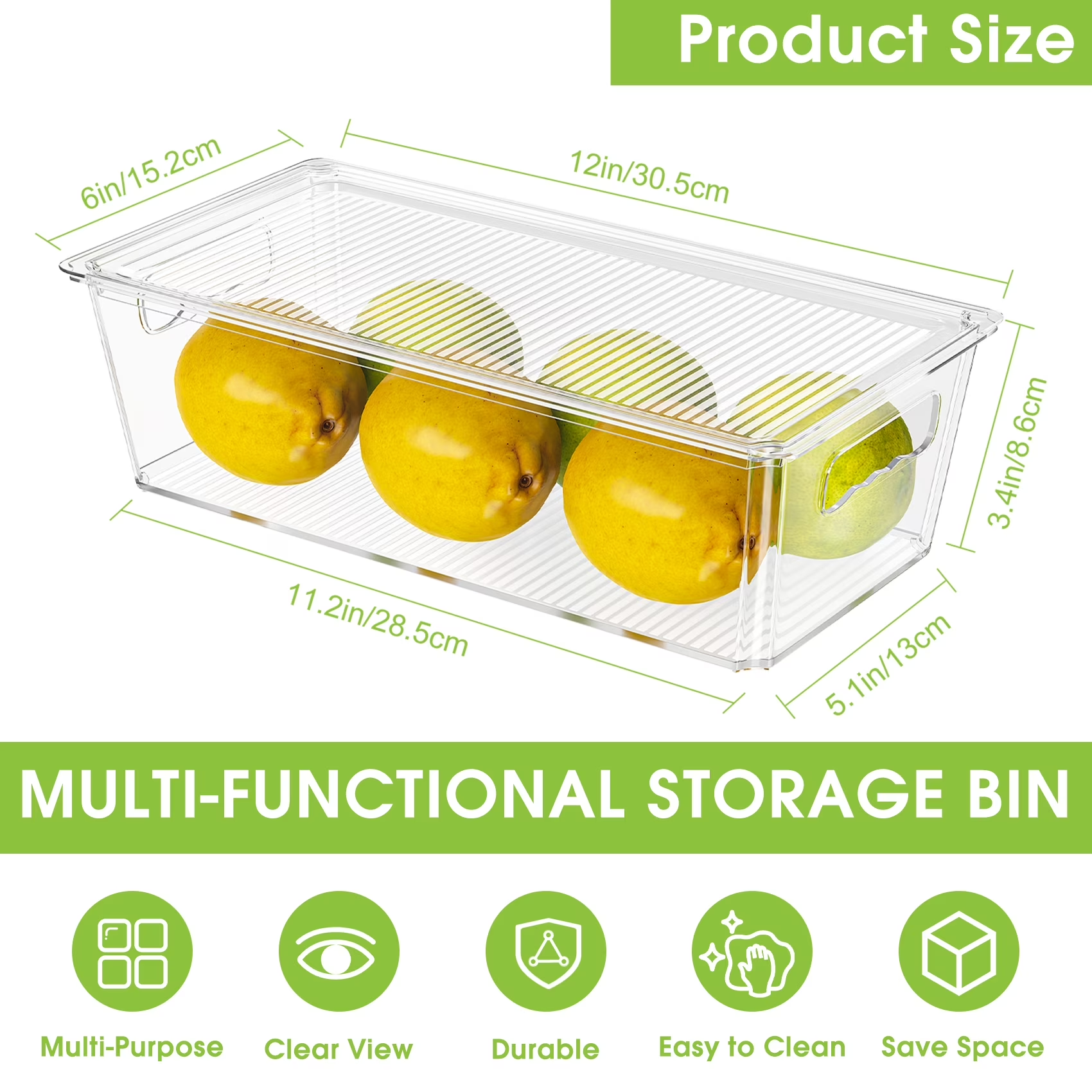 6 Pack Large Clear Plastic Storage Bins with Handles, Stackable Multi-Purpose Organizer for Pantry, Kitchen, Refrigerator and Closet Organization