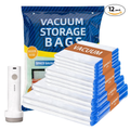 12 Pack Vacuum Storage Bags with Electric Pump, Space Saver Vacuum Seal Bags for Clothes, Comforters, Blankets, Bedding (2XL/2L/4M/4S)