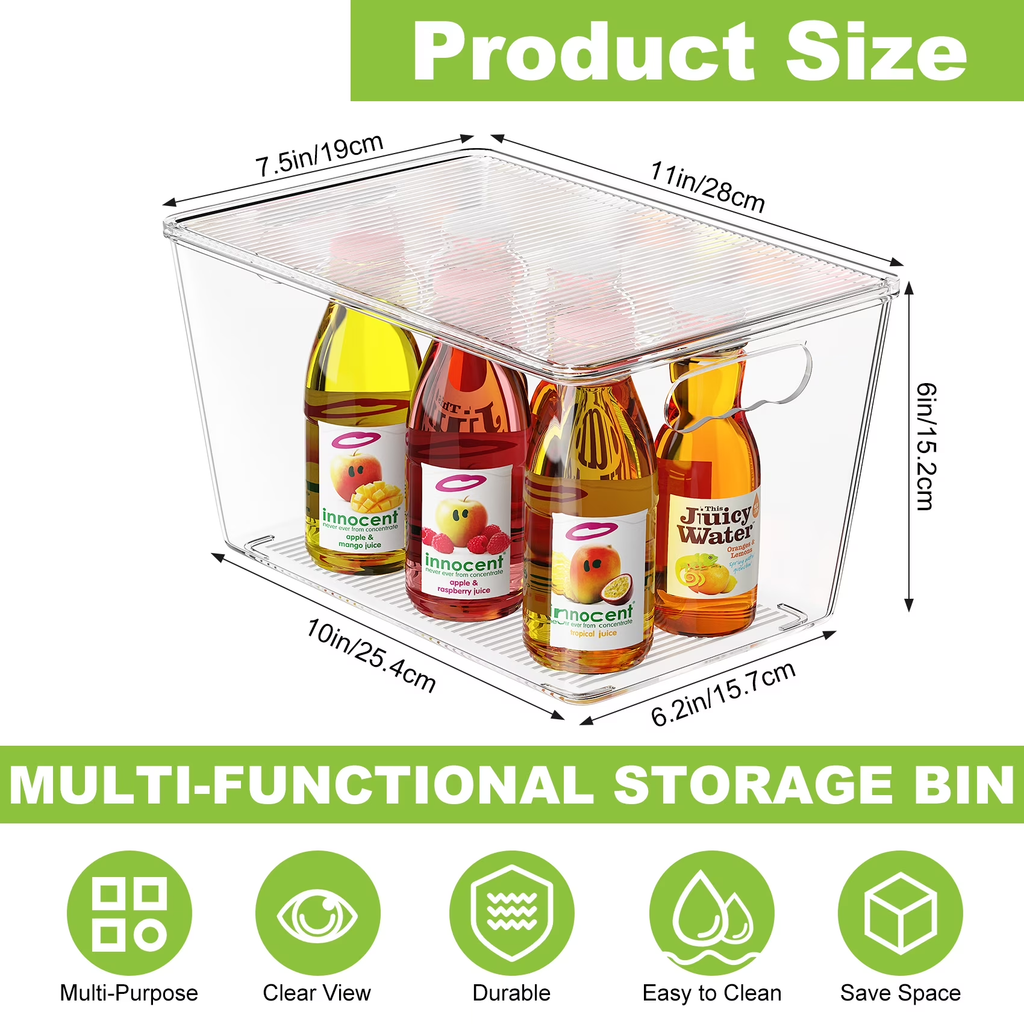 8 Pack Large Clear Plastic Storage Bins with Lids and Handles, Multi-Purpose Organizer for Pantry, Kitchen Countertop, Closet and Cabinet Storage