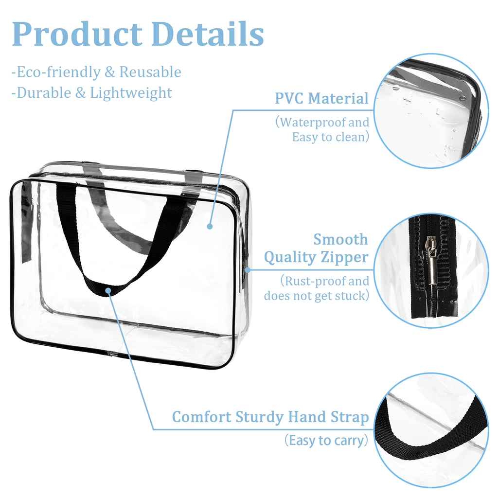 4 Pack Clear Travel Toiletry Set - Tsa Approved Portable Cosmetic Organizers for Women & Men