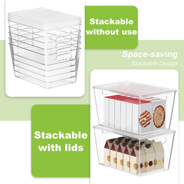 8 Pack Large Clear Plastic Storage Bins with Lids and Handles, Multi-Purpose Organizer for Pantry, Kitchen Countertop, Closet and Cabinet Storage