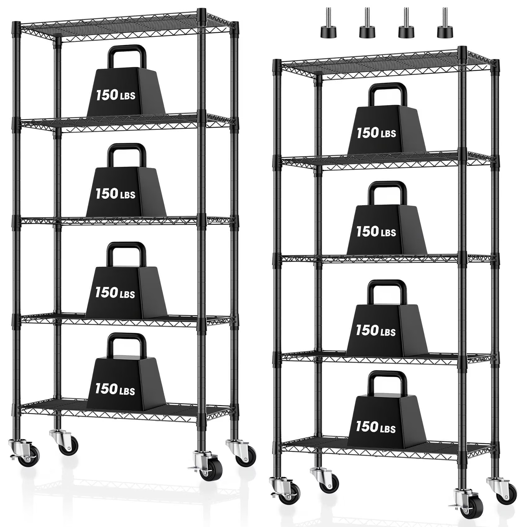 2 pack 5-Tier Adjustable Storage Shelves Metal Shelving Heavy Duty Steel Wire Rack Organizer for Kitchen, Bathroom, Garage, 14"D x 30"W x 60"H Wire Shelving Unit, Black