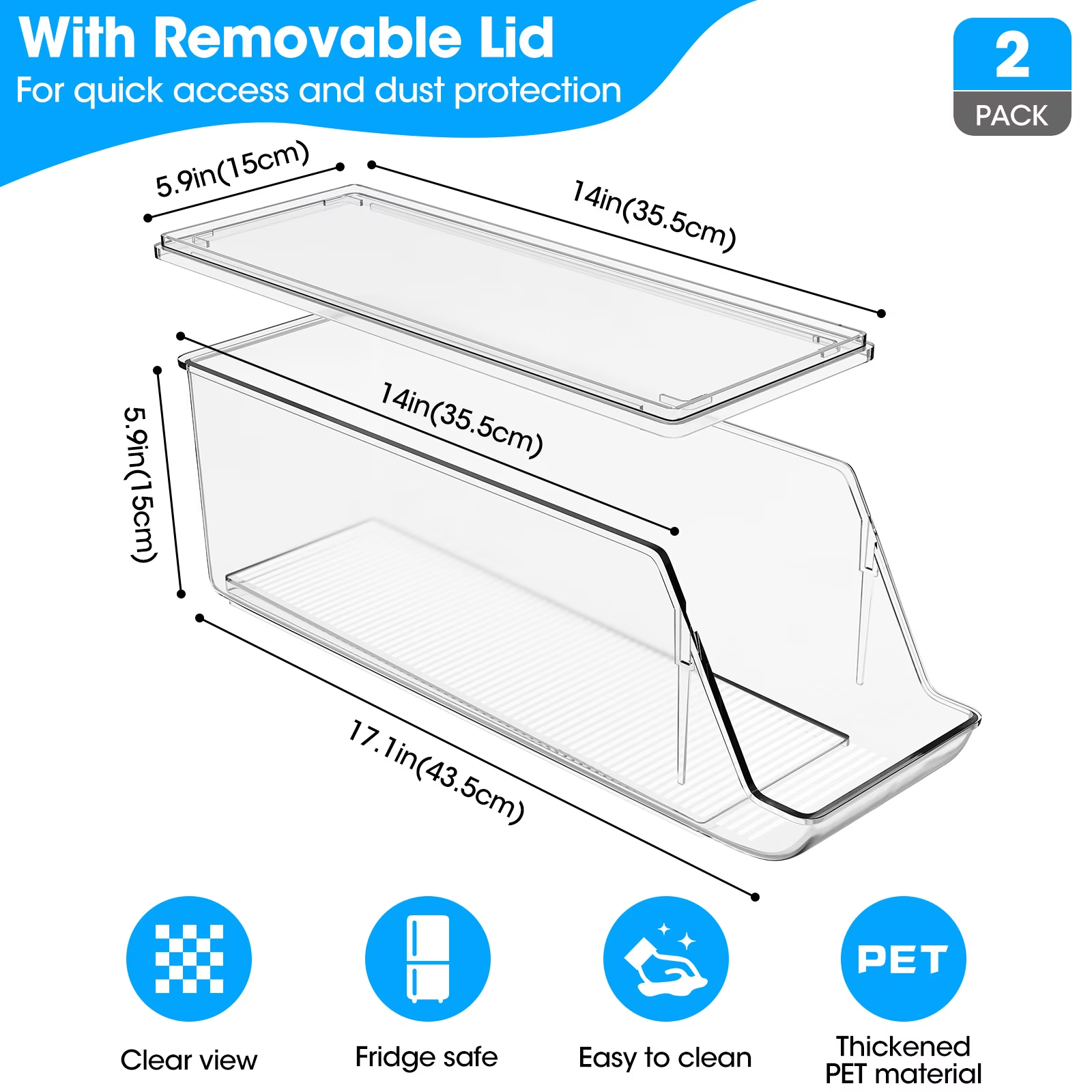 2 Pack Stackable Soda Can Organizer with Lids, Refrigerator Organizers and Storage, Clear Organizers for Pantry, Freezer, Kitchen – Holds 12 Cans Each