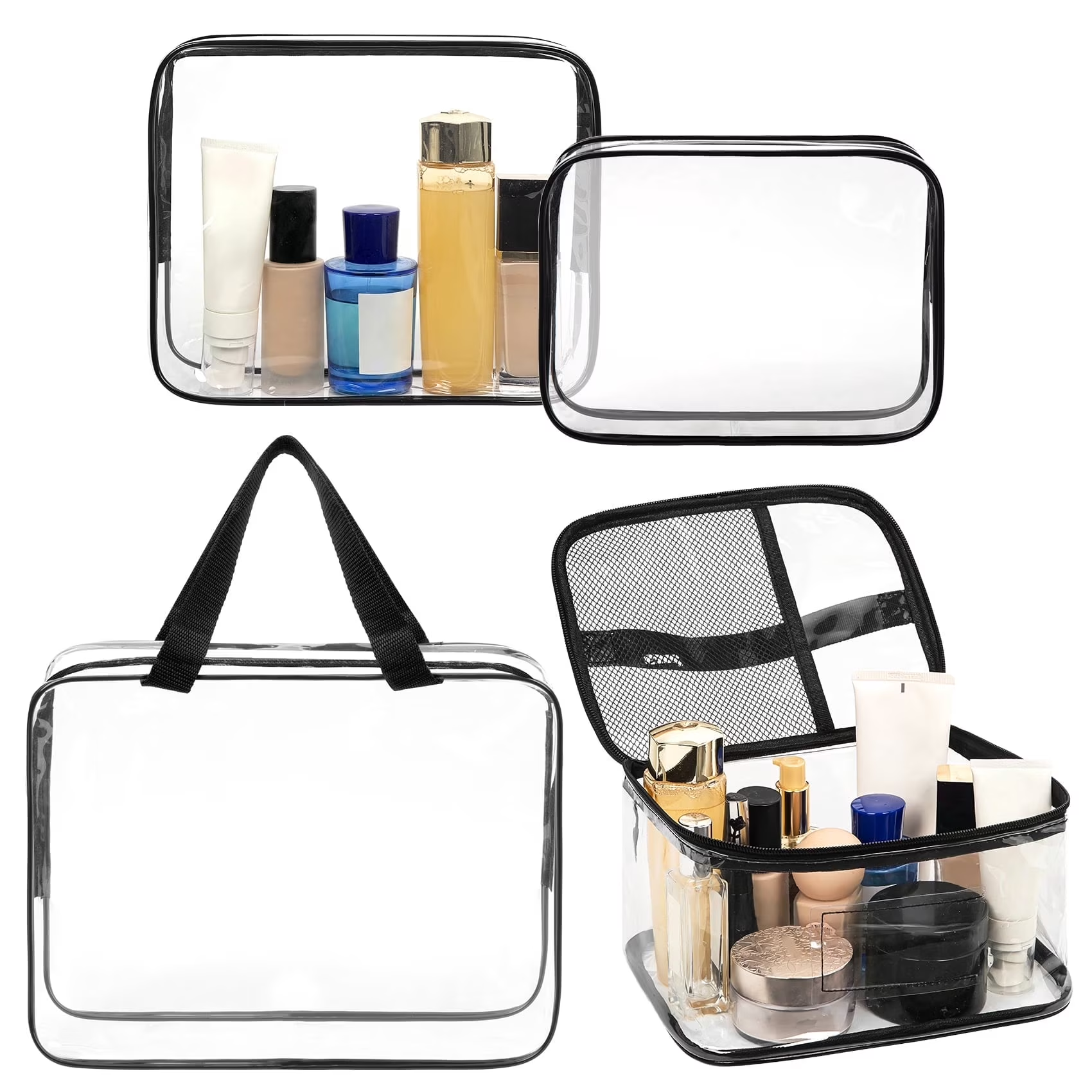 4 Pack Clear Travel Toiletry Set - Tsa Approved Portable Cosmetic Organizers for Women & Men