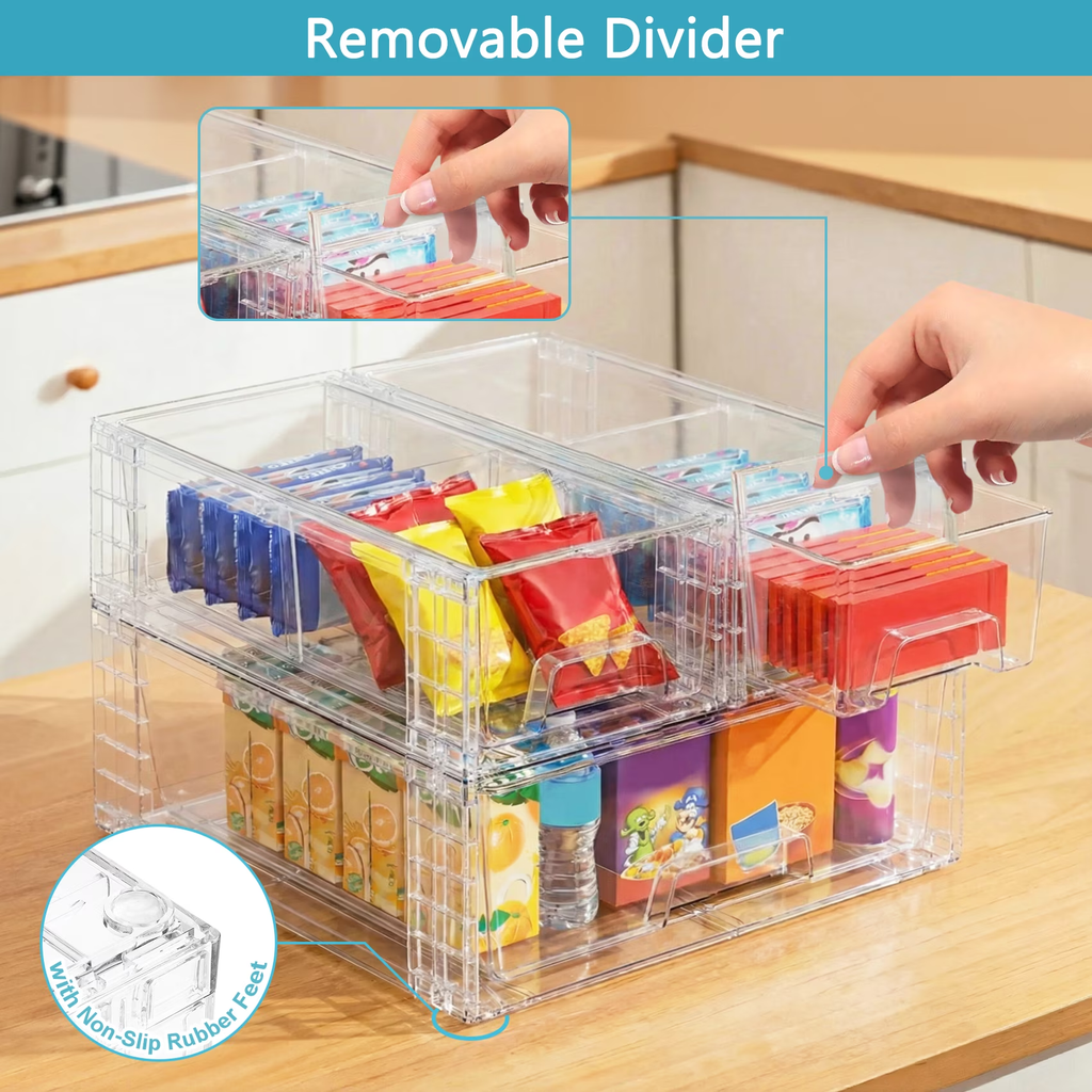 3 Pack Stackable Drawers Storage , Clear Organizer Bins Transparent Storage Containers, Makeup Bathroom Kitchen Countertop Cabinet Under-Sink Organization