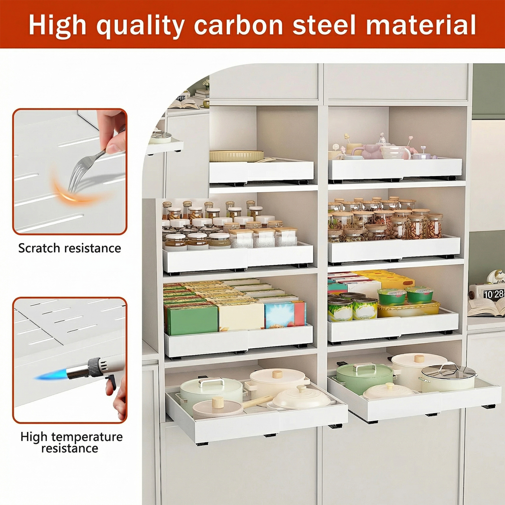 1 PcsPull Out Cabinet Organizer Expandable (13''-19''), 21" Deep Heavy Duty Slide Out Drawers for Kitchen, Pantry, Bathroom, Under Sink Storage, Pull Out Drawers Upgraded 3 Slide Rails (White)