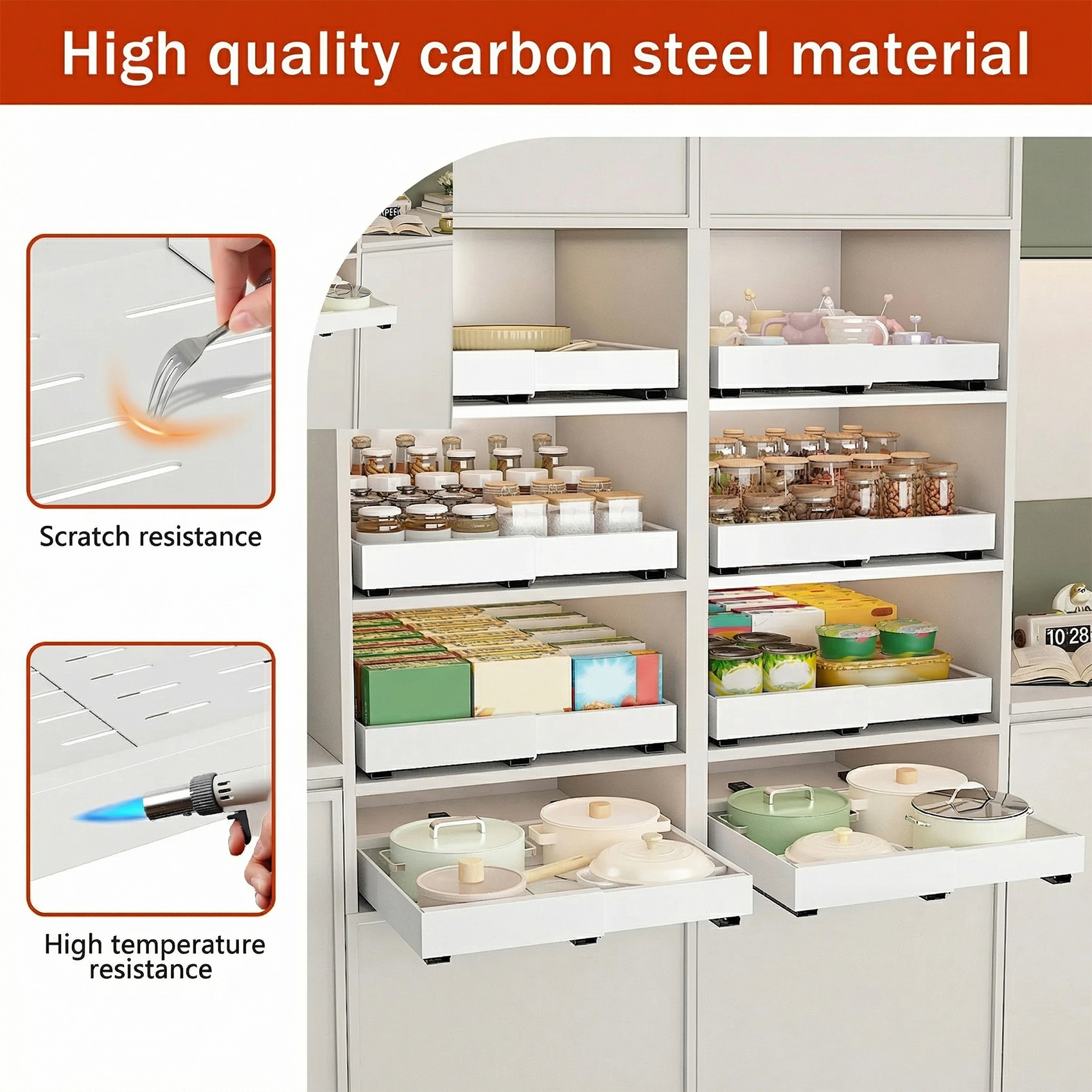 1 PcsPull Out Cabinet Organizer Expandable (13''-19''), 21" Deep Heavy Duty Slide Out Drawers for Kitchen, Pantry, Bathroom, Under Sink Storage, Pull Out Drawers Upgraded 3 Slide Rails (White)