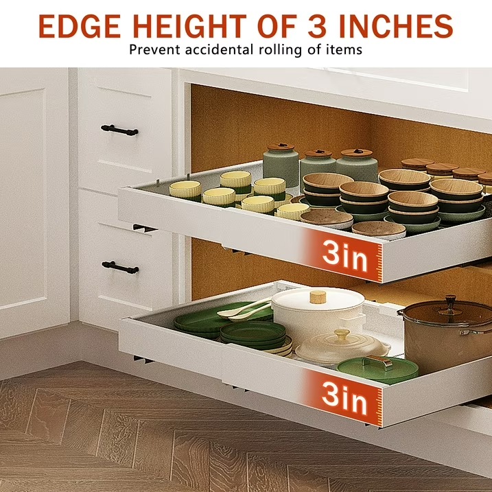 1 PcsPull Out Cabinet Organizer Expandable (13''-19''), 21" Deep Heavy Duty Slide Out Drawers for Kitchen, Pantry, Bathroom, Under Sink Storage, Pull Out Drawers Upgraded 3 Slide Rails (White)