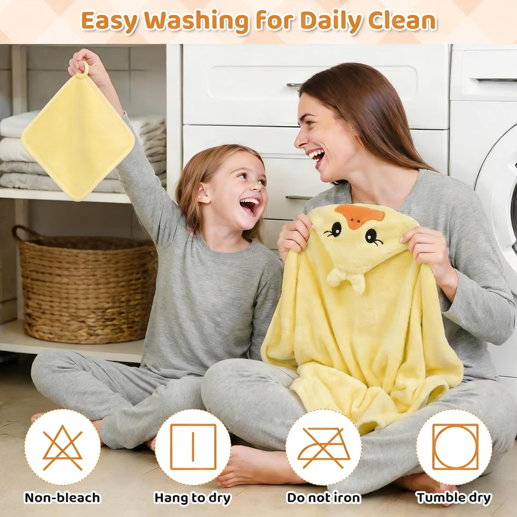 15 Pcs Baby Bath Towels Set for Infants Toddlers, 5P Animal Hooded Baby Towels & 10P Washcloths Set, Ultra Absorbent Cute Soft Newborn Bath Essentials Gifts for Boys & Girls
