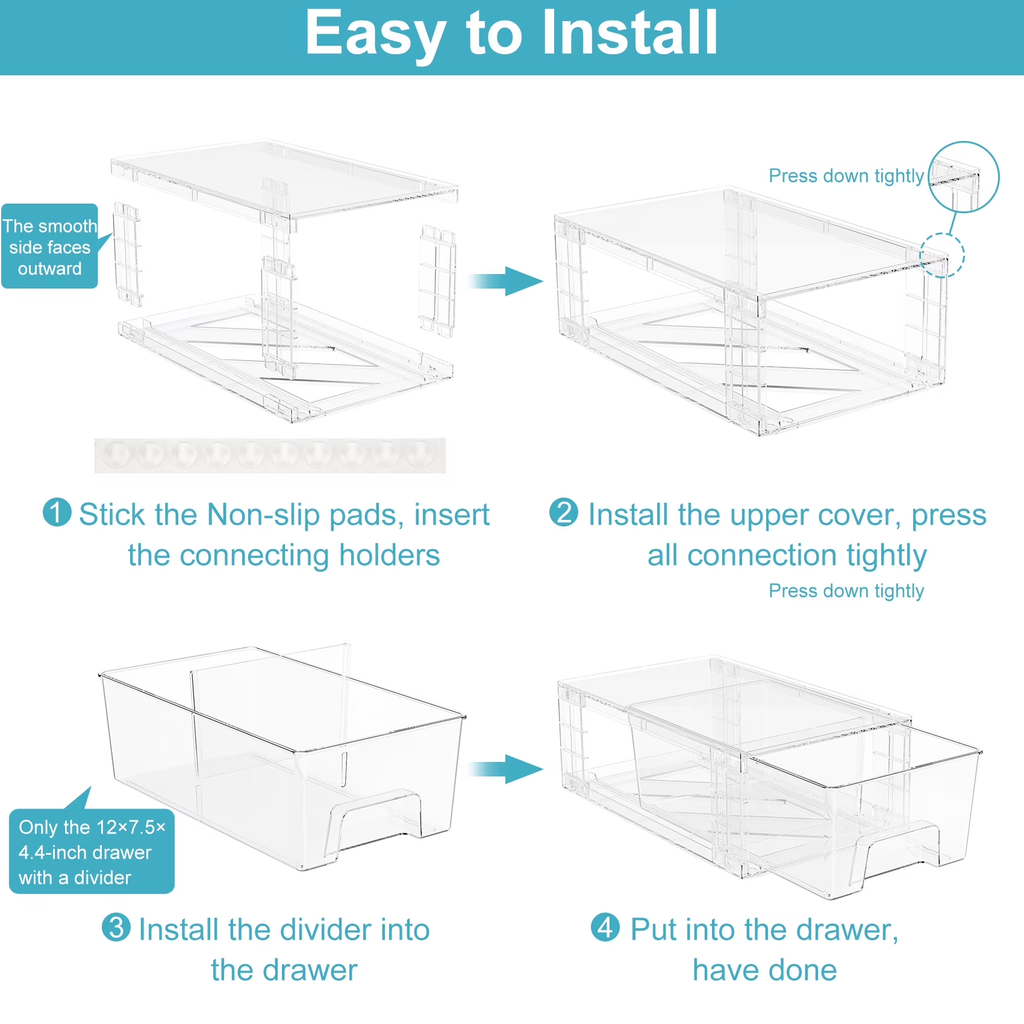 5 Pack Stackable Drawers Storage, Clear Organizer Bins Transparent Storage Containers, Bathroom Kitchen Makeup Countertop Cabinet Under-Sink Organization