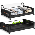 2 Pack Large Capacity Under Bed Storage with Wheels, Collapsible Container with Clear Lid & Label, Storage for Clothes, Shoes, Toys & Bedding