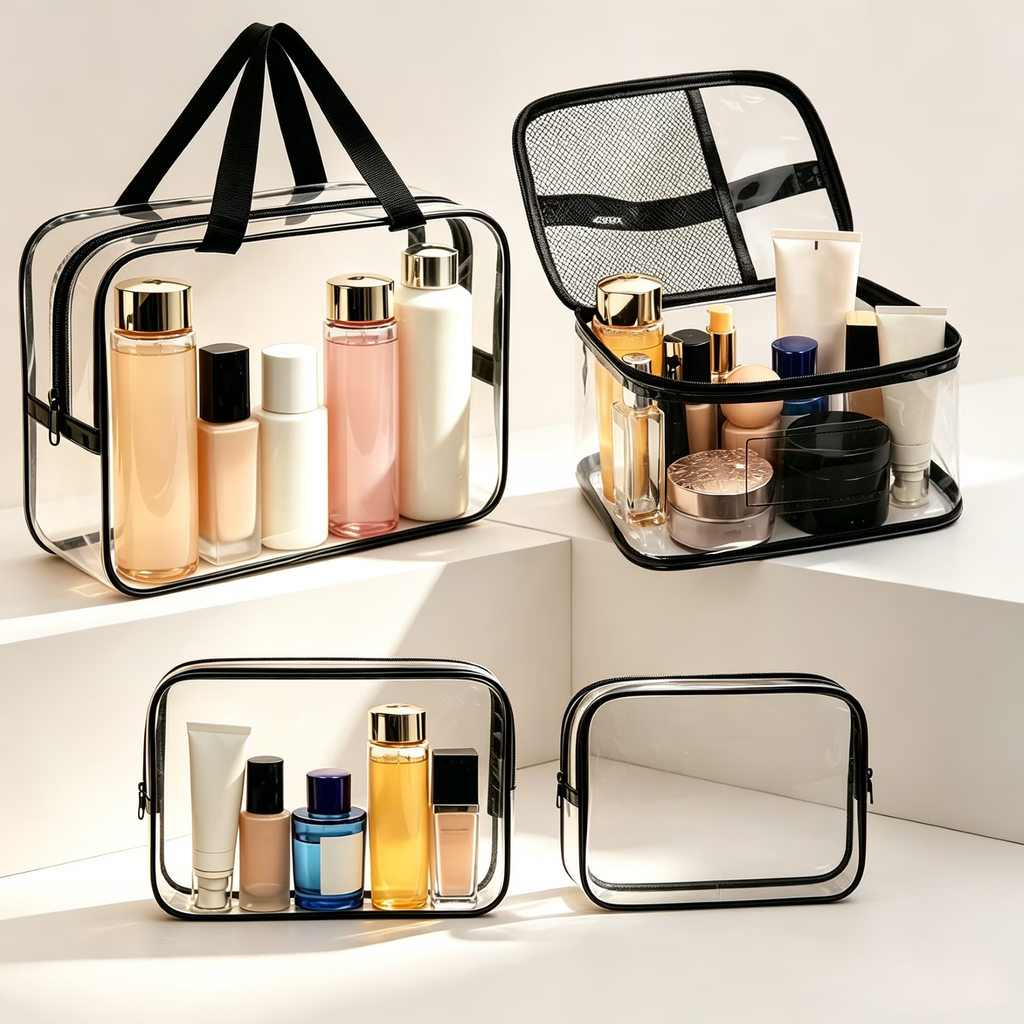 4 Pack Clear Travel Toiletry Set - Tsa Approved Portable Cosmetic Organizers for Women & Men