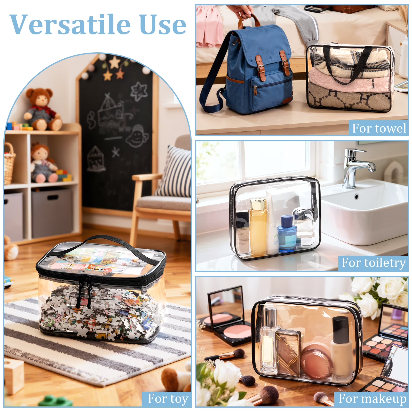 4 Pack Clear Travel Toiletry Set - Tsa Approved Portable Cosmetic Organizers for Women & Men