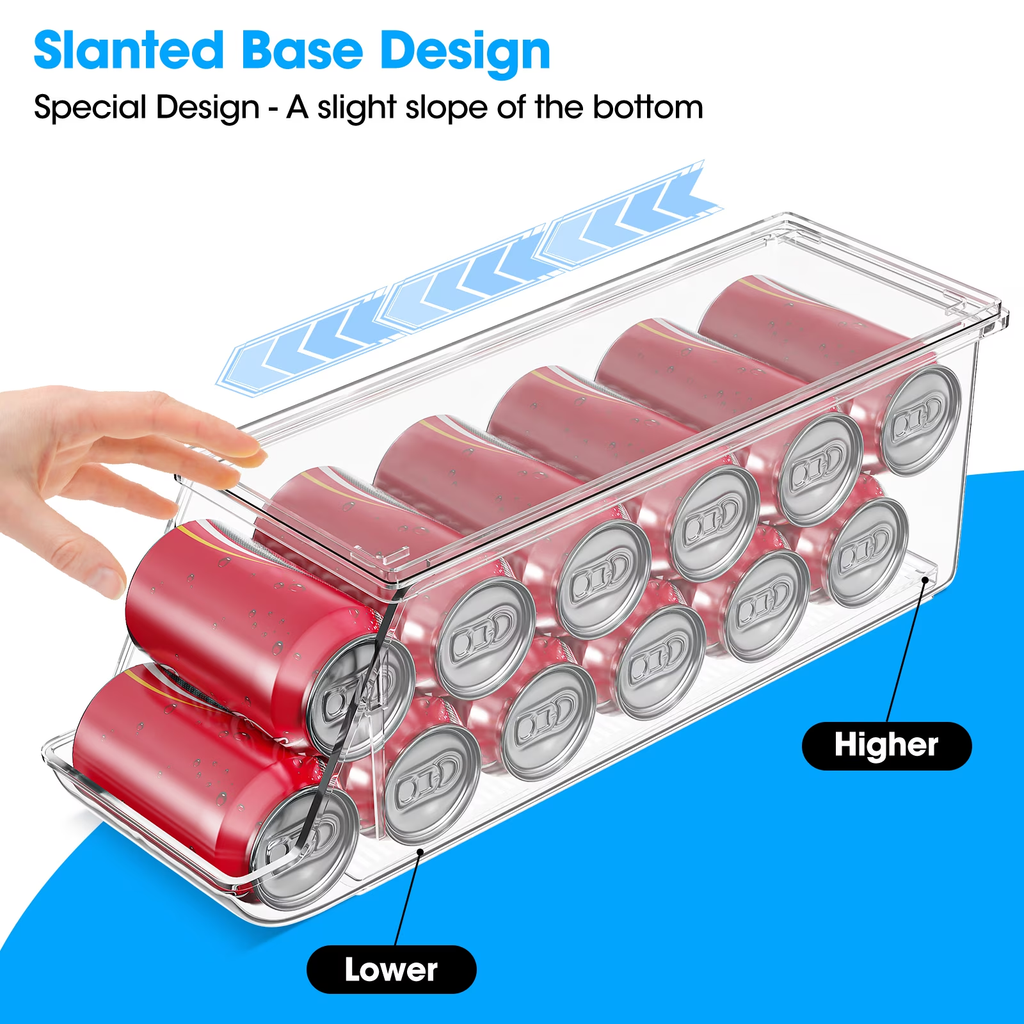 2 Pack Stackable Soda Can Organizer with Lids, Refrigerator Organizers and Storage, Clear Organizers for Pantry, Freezer, Kitchen – Holds 12 Cans Each