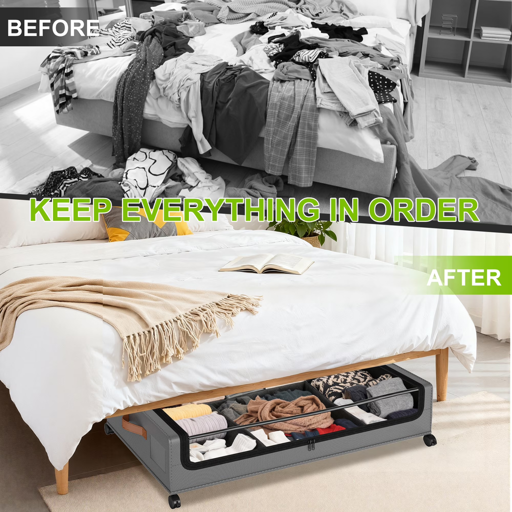 2 Pack Rolling Metal Under Bed Storage with Wheels, Collapsible Container with Clear Lid & Label, Large Capacity for Clothes, Shoes, Toys & Bedding