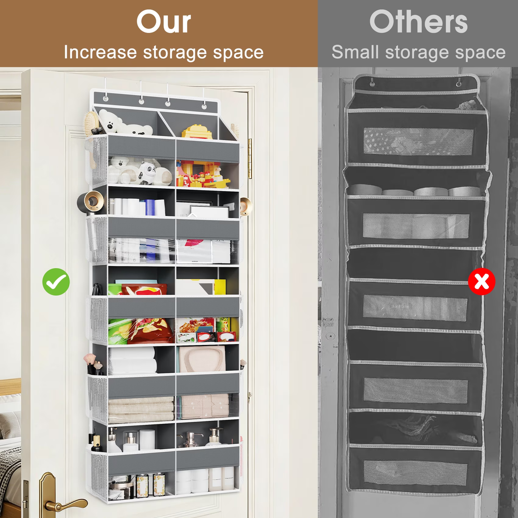 5 Tier Over The Door Organizer Storage, 10 Compartments & 10 Mesh Pockets, 88lbs Heavy Duty Hanging Storage Organizer for Shoes Clothes Snacks