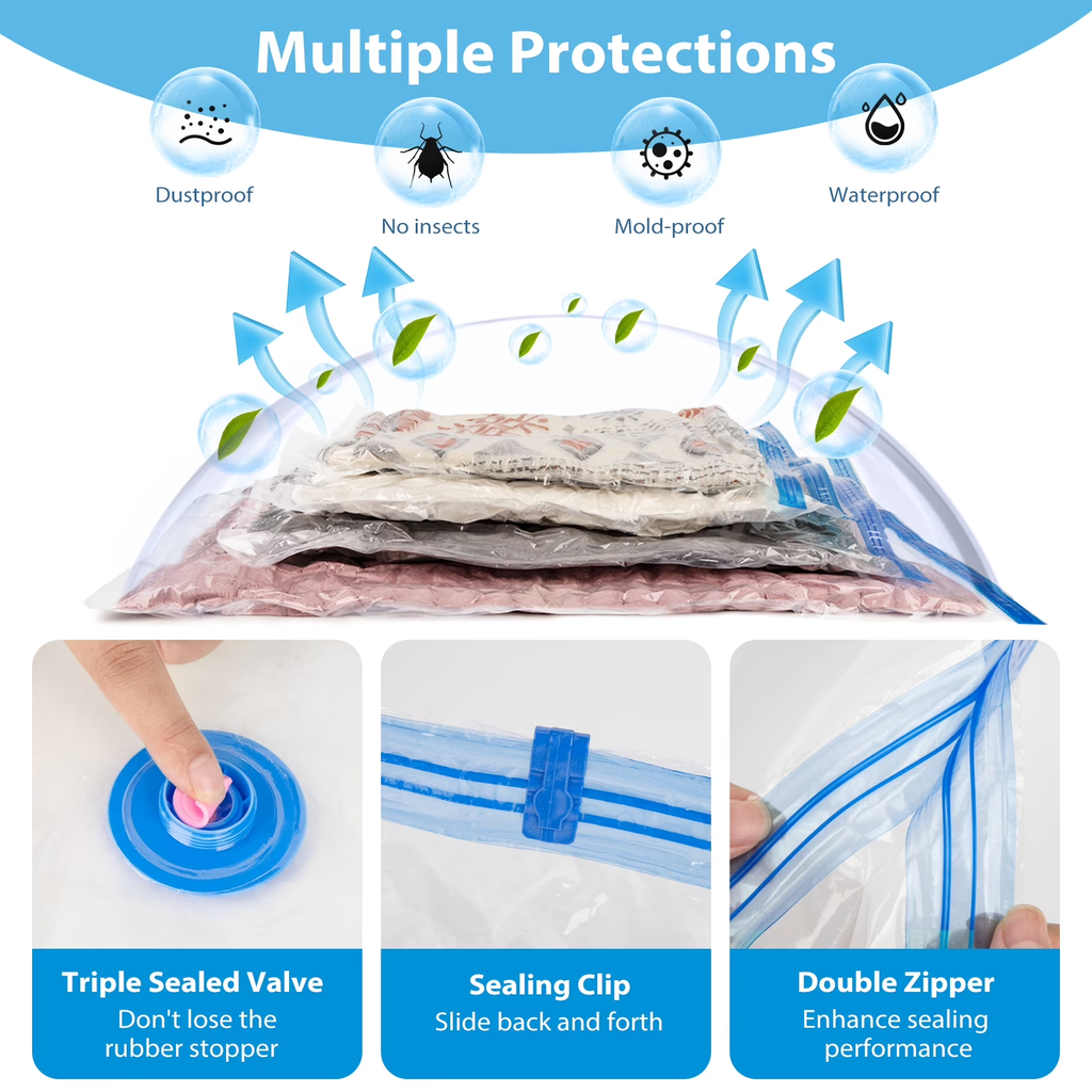 15 Pack Vacuum Storage Bags with Electric Pump, Space Saver Vacuum Seal Bags for Clothes, Comforters, Blankets, Bedding (3XL/3L/4M/5S)