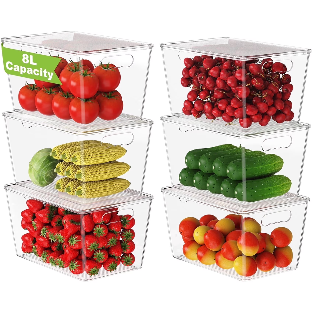 6 Pack Large Clear Plastic Storage Bins with Lids & Handles, Multi-use Pantry Organizer for Kitchen, Cabinet and Closet Home Organization