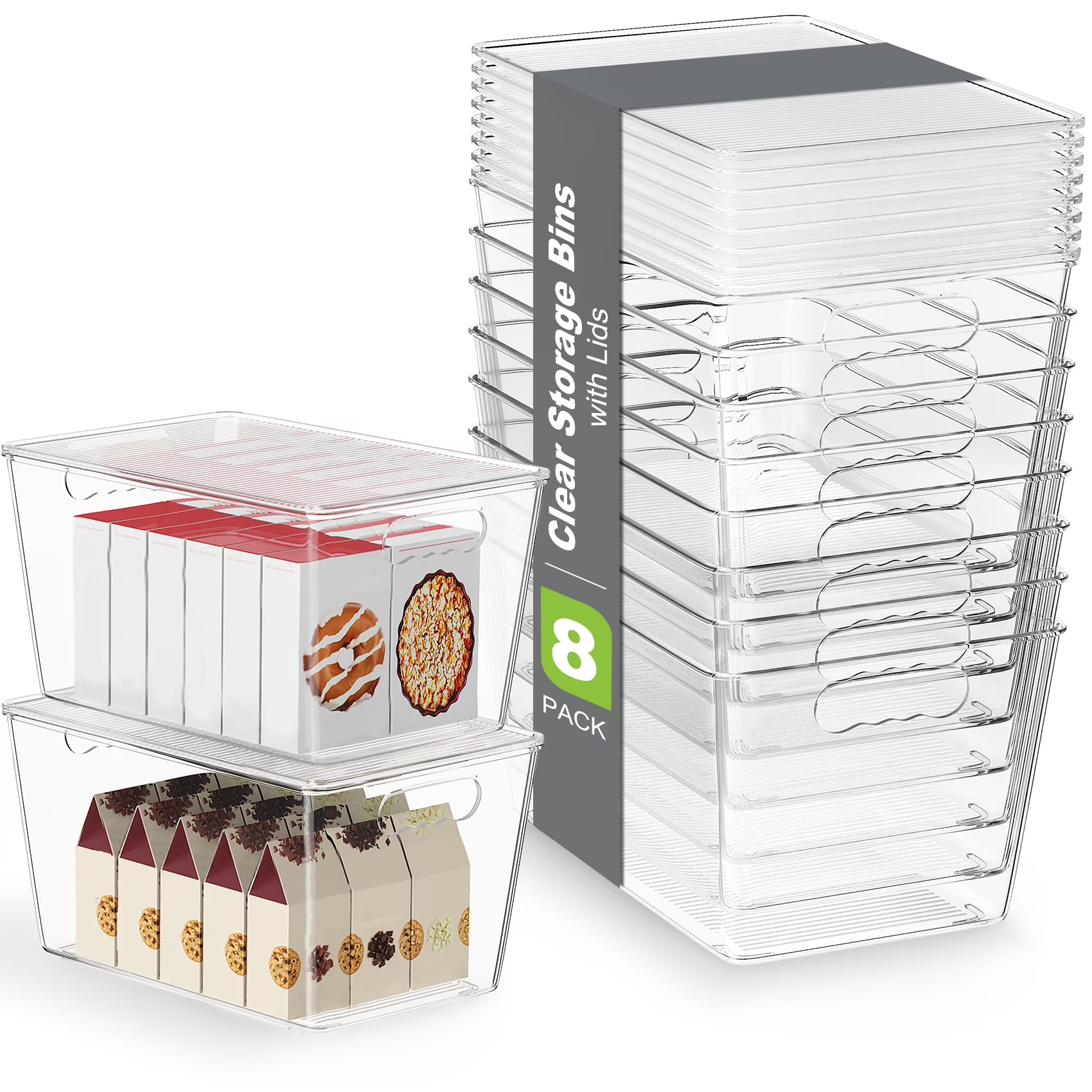 8 Pack Large Clear Plastic Storage Bins with Lids and Handles, Multi-Purpose Organizer for Pantry, Kitchen Countertop, Closet and Cabinet Storage