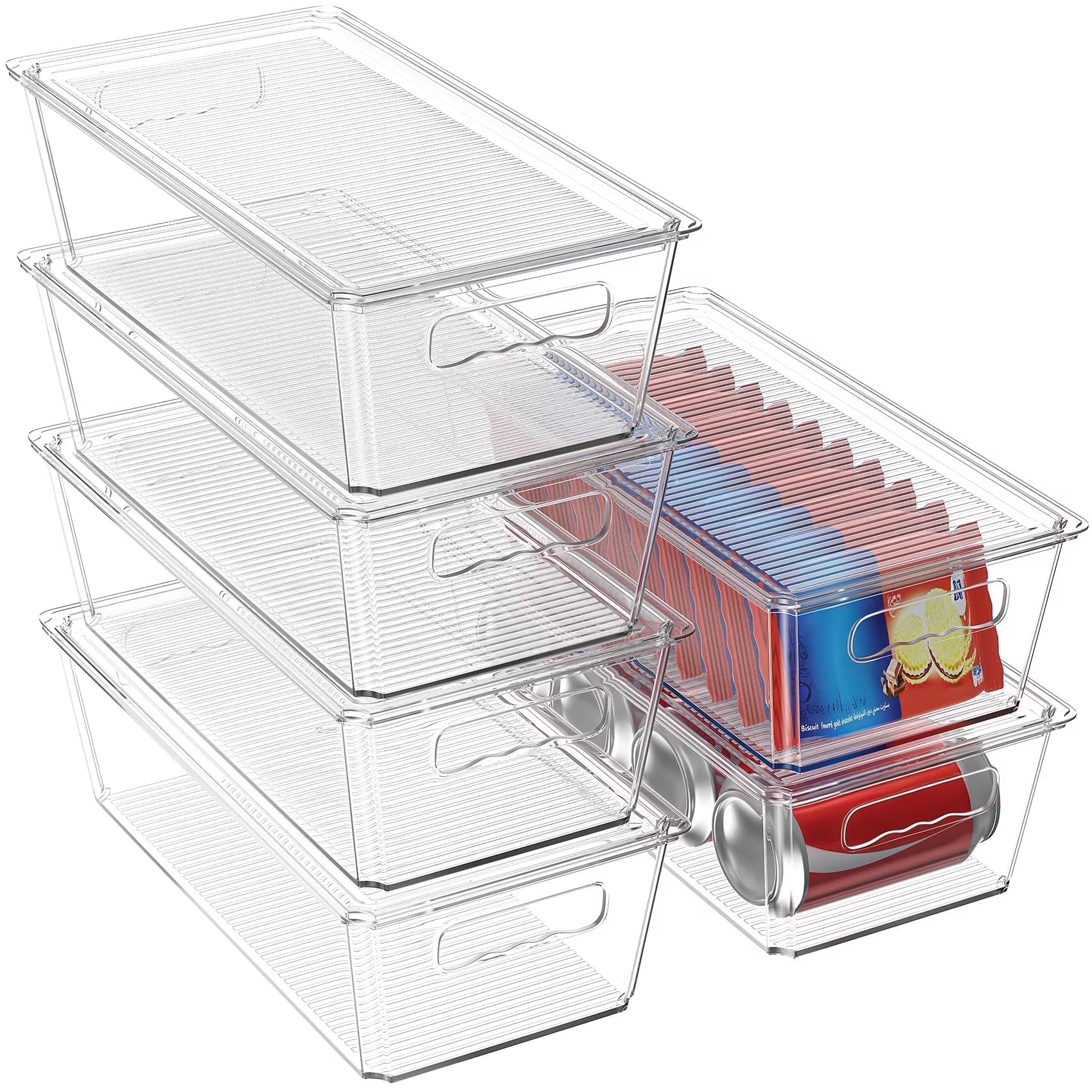 6 Pack Large Clear Plastic Storage Bins with Handles, Stackable Multi-Purpose Organizer for Pantry, Kitchen, Refrigerator and Closet Organization