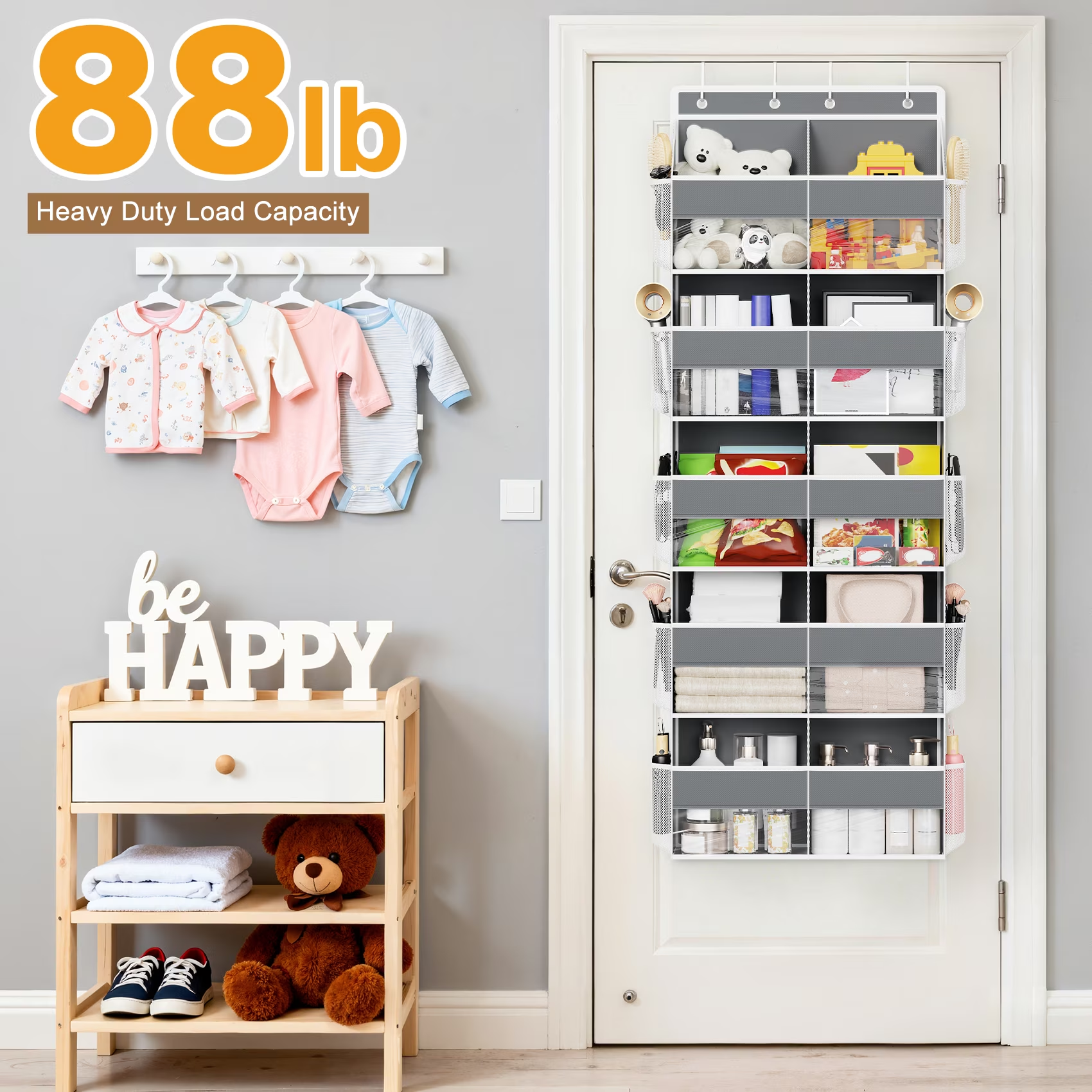 5 Tier Over The Door Organizer Storage, 10 Compartments & 10 Mesh Pockets, 88lbs Heavy Duty Hanging Storage Organizer for Shoes Clothes Snacks