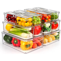 14 Pack Clear Fridge Organizers with Lids, Stackable Food Storage Containers with Drain Board, Kitchen Produce Saver for Fruit, Vegetable and Meat