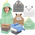 16 Pcs Baby Towels, 4 Pcs Soft Hooded Towels & 12 Pcs Washcloths, Baby Bath Towels for Newborns, Infants & Toddlers- Ultra Absorbent, Cute Towel Gift for Boys