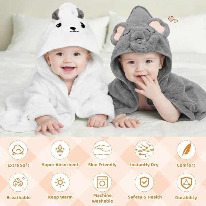 15 Pcs Baby Bath Towels Set for Infants Toddlers, 5P Animal Hooded Baby Towels & 10P Washcloths Set, Ultra Absorbent Cute Soft Newborn Bath Essentials Gifts for Boys & Girls