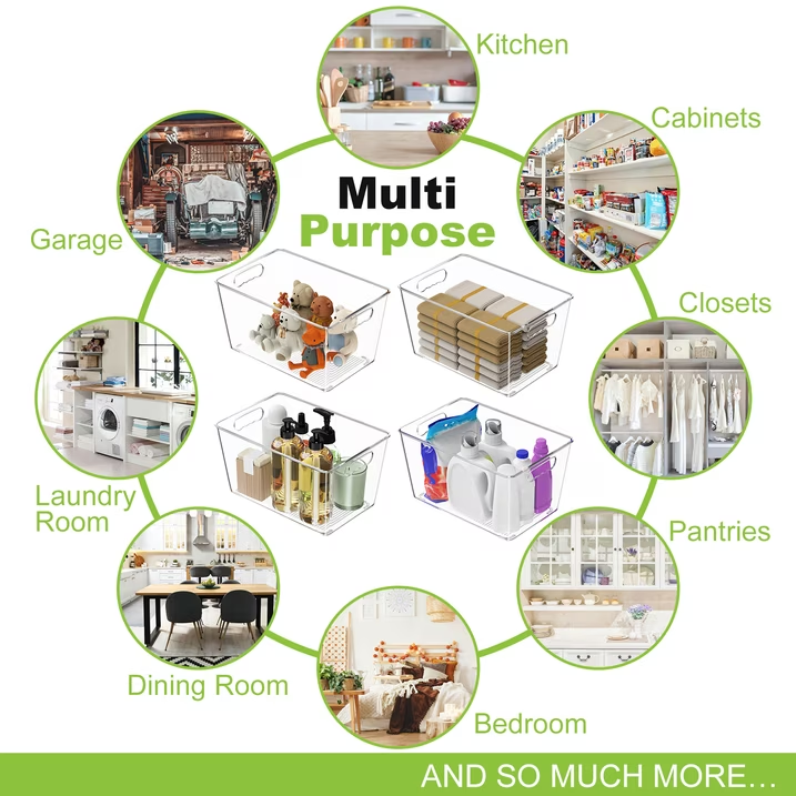 6 Pack Large Clear Plastic Storage Bins with Lids & Handles, Multi-use Pantry Organizer for Kitchen, Cabinet and Closet Home Organization
