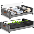 2 Pack Rolling Metal Under Bed Storage with Wheels, Collapsible Container with Clear Lid & Label, Large Capacity for Clothes, Shoes, Toys & Bedding