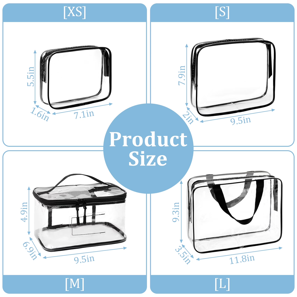 4 Pack Clear Travel Toiletry Set - Tsa Approved Portable Cosmetic Organizers for Women & Men