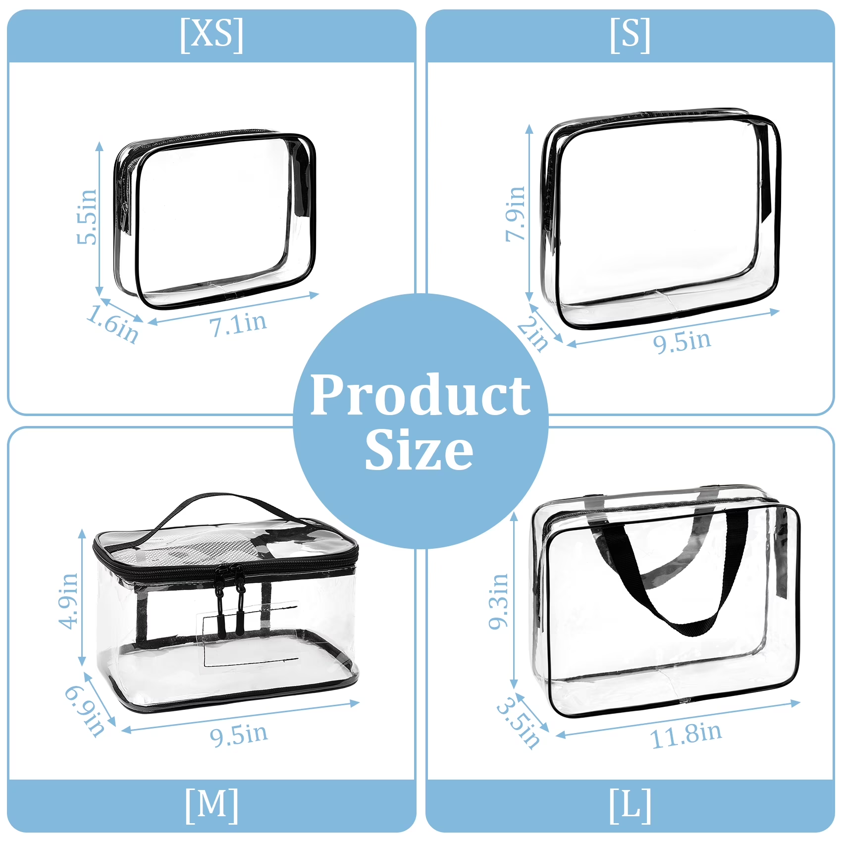 4 Pack Clear Travel Toiletry Set - Tsa Approved Portable Cosmetic Organizers for Women & Men