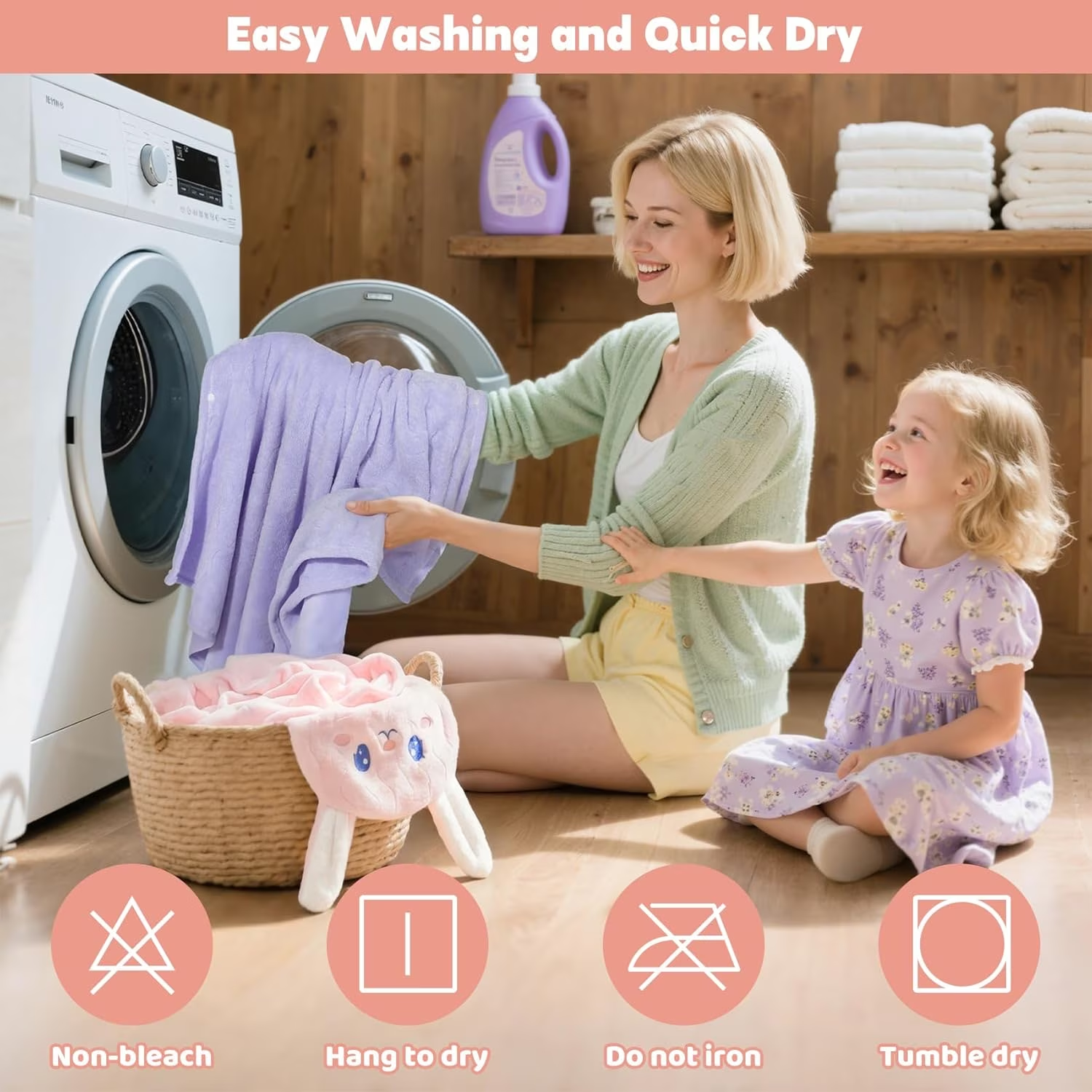 6 Pcs Toddler Bath Towels Set for Boy Girl 0-5 Year, 2P Thick Absorbent Hooded Baby Bath Towels Large 55" x 27.5" & 4P Washcloths, Ultra Soft Gifts for Infant Toddler Kids, Rabbit & Elephant
