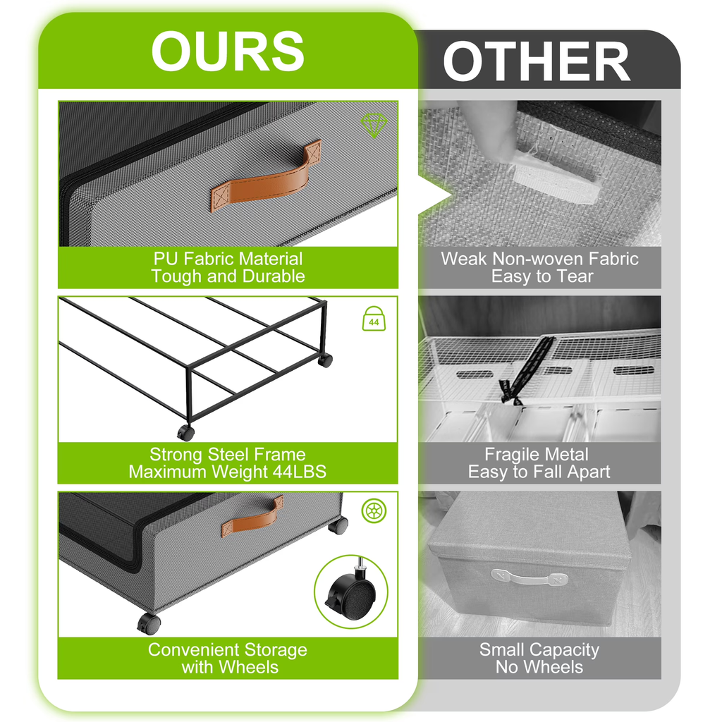 2 Pack Rolling Metal Under Bed Storage with Wheels, Collapsible Container with Clear Lid & Label, Large Capacity for Clothes, Shoes, Toys & Bedding