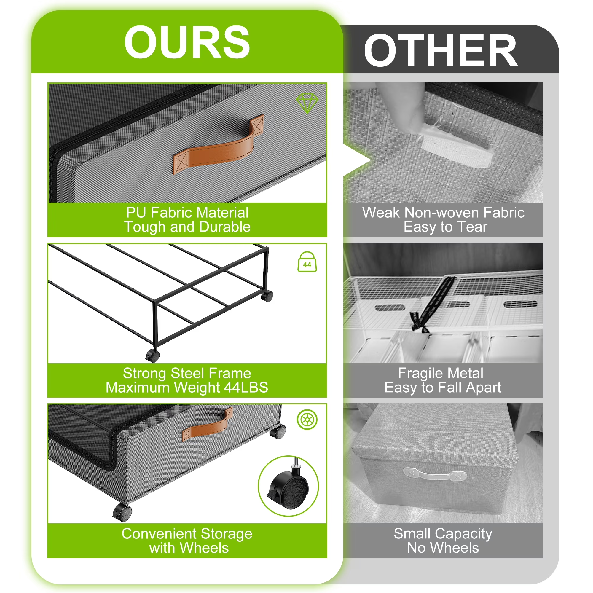 2 Pack Rolling Metal Under Bed Storage with Wheels, Collapsible Container with Clear Lid & Label, Large Capacity for Clothes, Shoes, Toys & Bedding