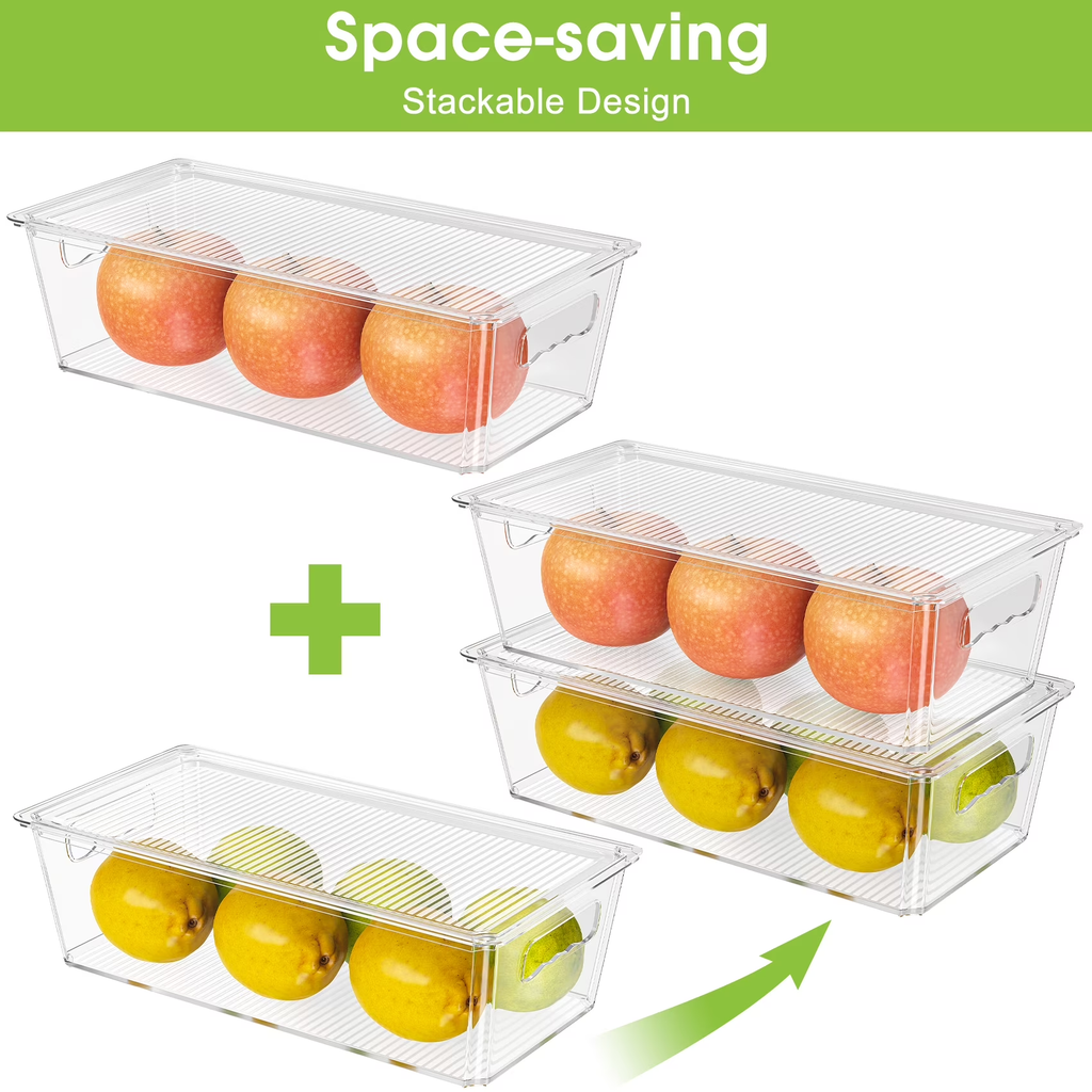 6 Pack Large Clear Plastic Storage Bins with Handles, Stackable Multi-Purpose Organizer for Pantry, Kitchen, Refrigerator and Closet Organization