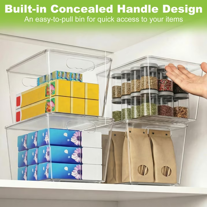 8 Pack Large Clear Plastic Storage Bins with Lids and Handles, Multi-Purpose Organizer for Pantry, Kitchen Countertop, Closet and Cabinet Storage