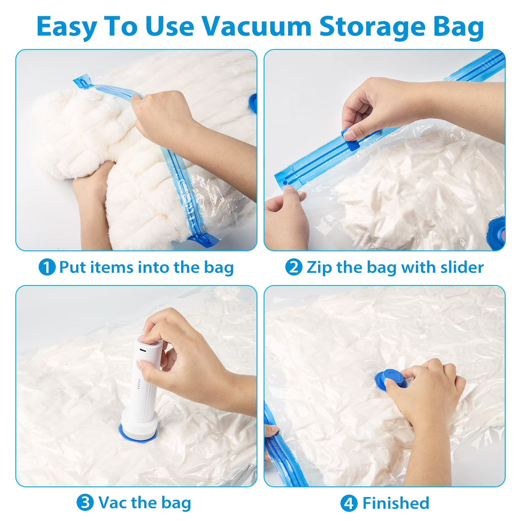 15 Pack Vacuum Storage Bags with Electric Pump, Space Saver Vacuum Seal Bags for Clothes, Comforters, Blankets, Bedding (3XL/3L/4M/5S)