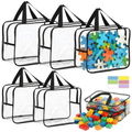 6 Pack Clear Toy Storage Bags with Zipper and Handle, Reusable Totes for Stuffed Storage, Portable Toy Organizer for Lego Bricks, Board Games, Building Blocks, Puzzles