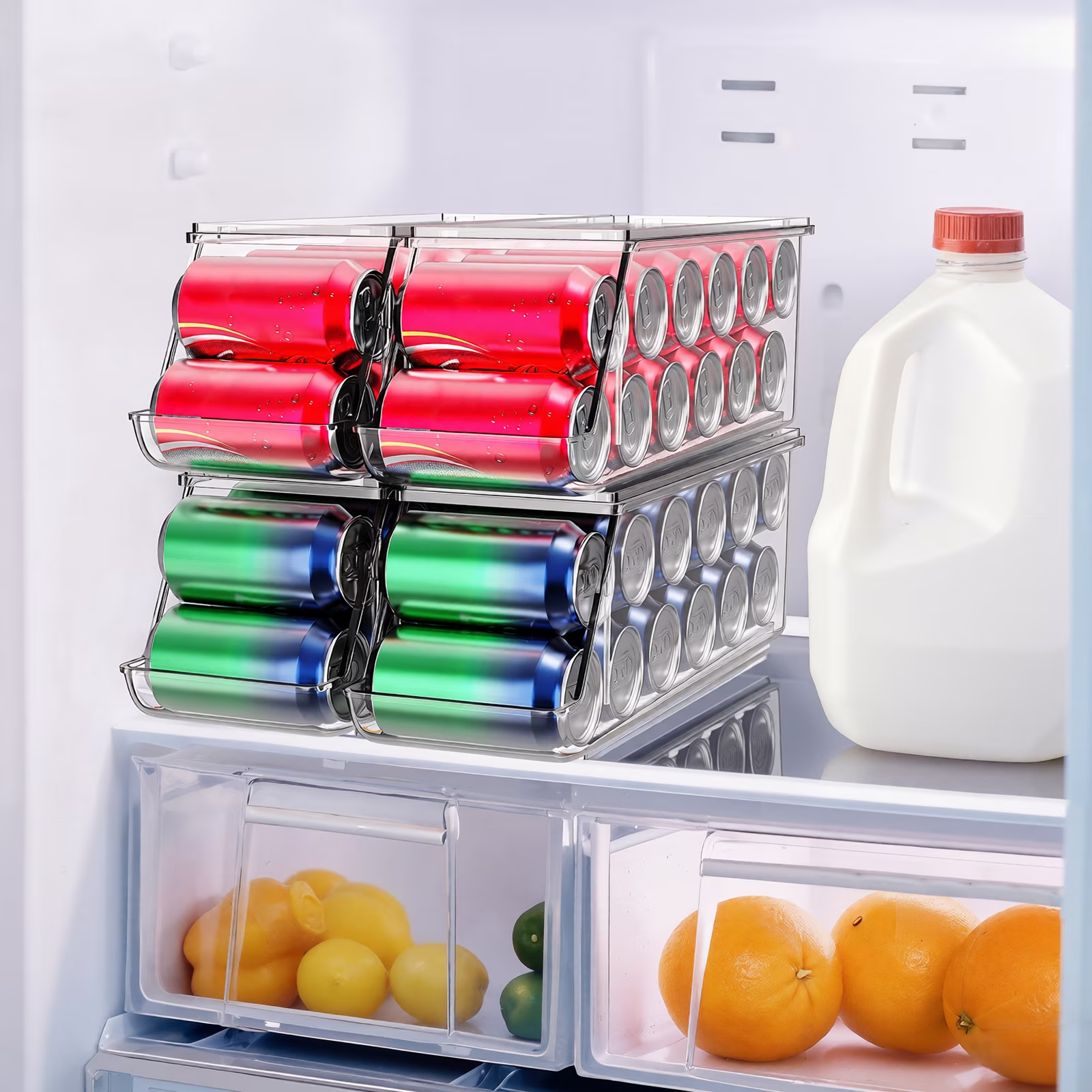2 Pack Stackable Soda Can Organizer with Lids, Refrigerator Organizers and Storage, Clear Organizers for Pantry, Freezer, Kitchen – Holds 12 Cans Each