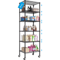 6-Shelf Adjustable Space-Saving Design Wire Shelving with Wheels, 750lbs Heavy Duty Metal Shelves, Powder-Coated Steel Storage Shelves for Storage, Garage Closet & Kitchen, Black