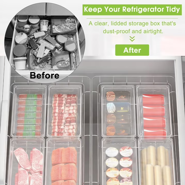 6 Pack Large Clear Plastic Storage Bins with Handles, Stackable Multi-Purpose Organizer for Pantry, Kitchen, Refrigerator and Closet Organization