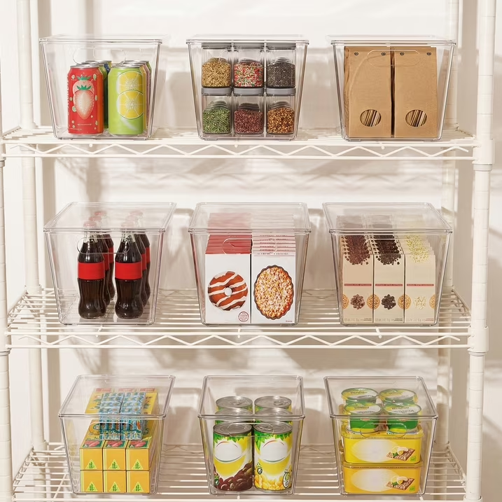 6 Pack Large Clear Plastic Storage Bins with Lids & Handles, Multi-use Pantry Organizer for Kitchen, Cabinet and Closet Home Organization